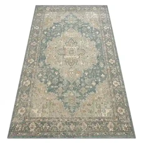 Tappeto in lana SOHO 477.01.LA502 OSTA - Ornamento, rosetta, naturale verde / blu