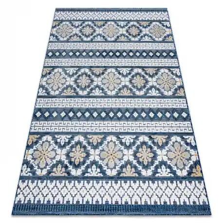 Tappeto strutturale BOTANIC 65252 Boho, tessuto piatto sul balcone, terrazzo - blu scuro