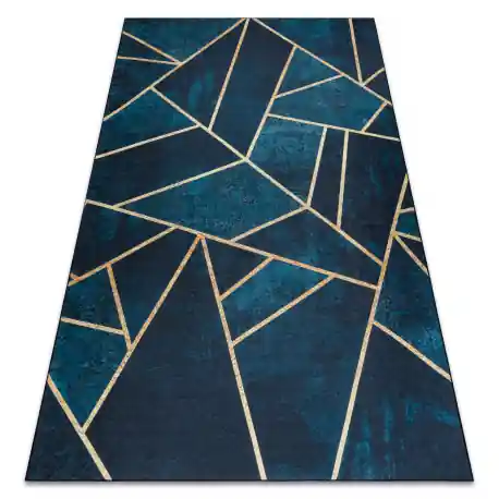 Tappeto lavabile ANDRE 1173 mosaico, geometrico antiscivolo - turchese / oro