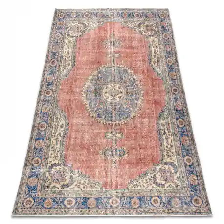 Tappeto in lana ANNODATO A MANO Vintage 10488, telaio, ornamento - blu / rosso