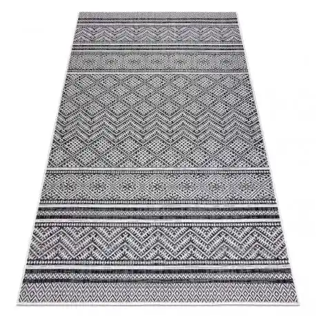 Tappeto SIZAL SION ZIGZAG, Diamanti Boho 22168 tessuto piatto nero / ecru