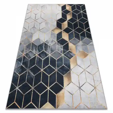 Tappeto lavabile ANDRE 1171 Cubo, geometrico antiscivolo - nero / oro