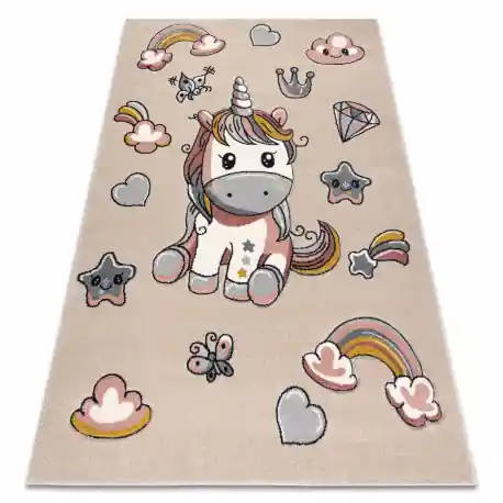 Tapis KIDDO 6110 crème / bianco Unicorno, arcobaleno, pour enfants, sensoriel