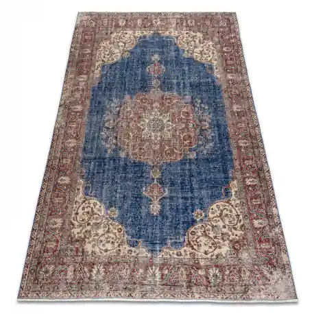 Tappeto in lana ANNODATO A MANO Vintage 10532, telaio, ornamento - chiaretto / blu