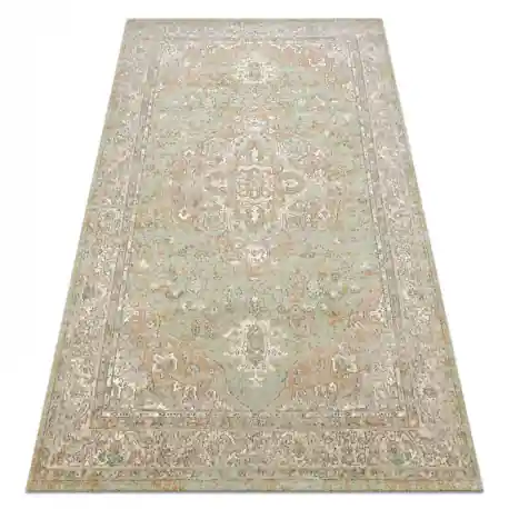 Tappeto in lana SOHO 477.01.LA402 OSTA - Ornamento, rosetta, naturale verde / beige