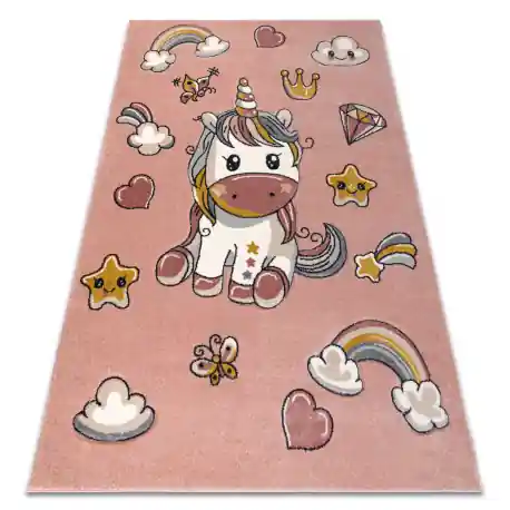 Tapis KIDDO 6110 rosa chiaro / bianco Unicorno, arcobaleno, pour enfants, sensoriel