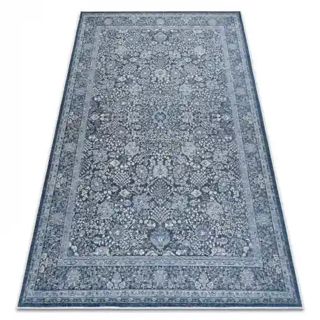 Tappeto in lana ANTIGUA 518 74 KB500 OSTA - Fiori, struttura, tessitura piatta blu scuro