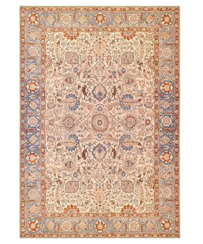 Tappeto Oriental Kashan Crema Azzurro