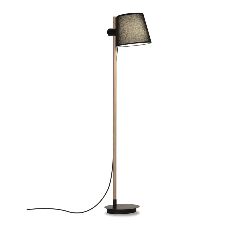 Lámpara de pie de madera con pantalla textil (en negro o blanco)