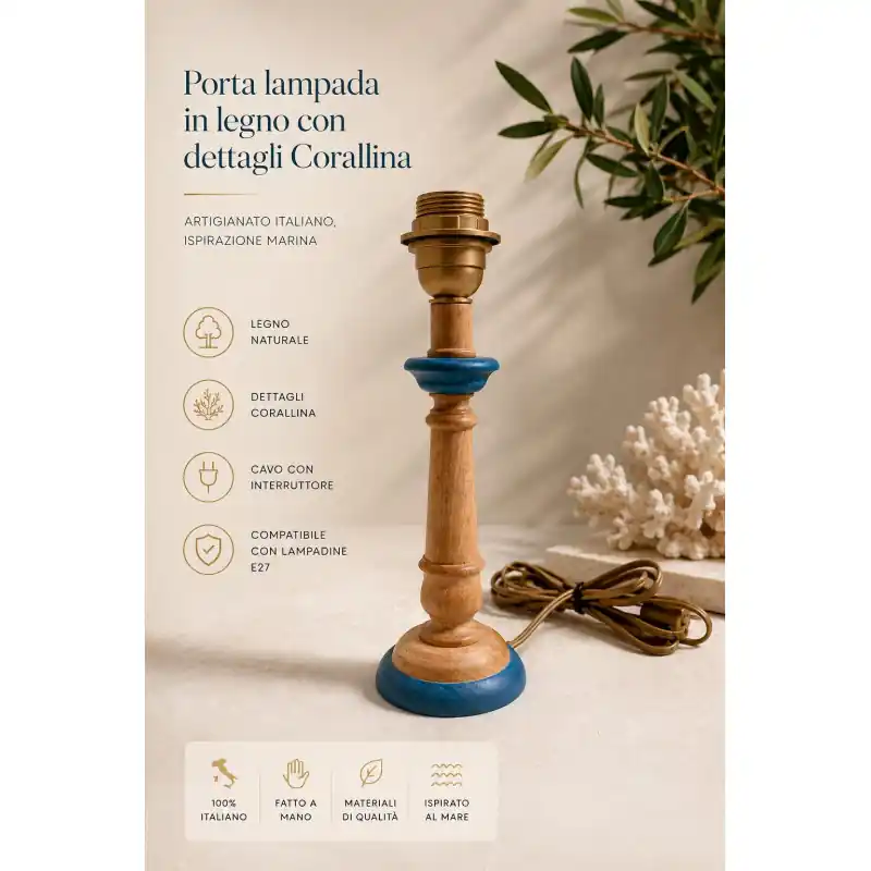 Base Lampada in Legno Azzurro