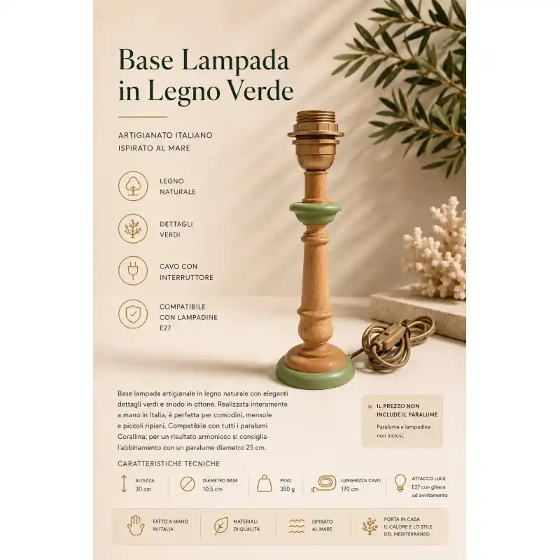 Base Lampada in Legno Verde