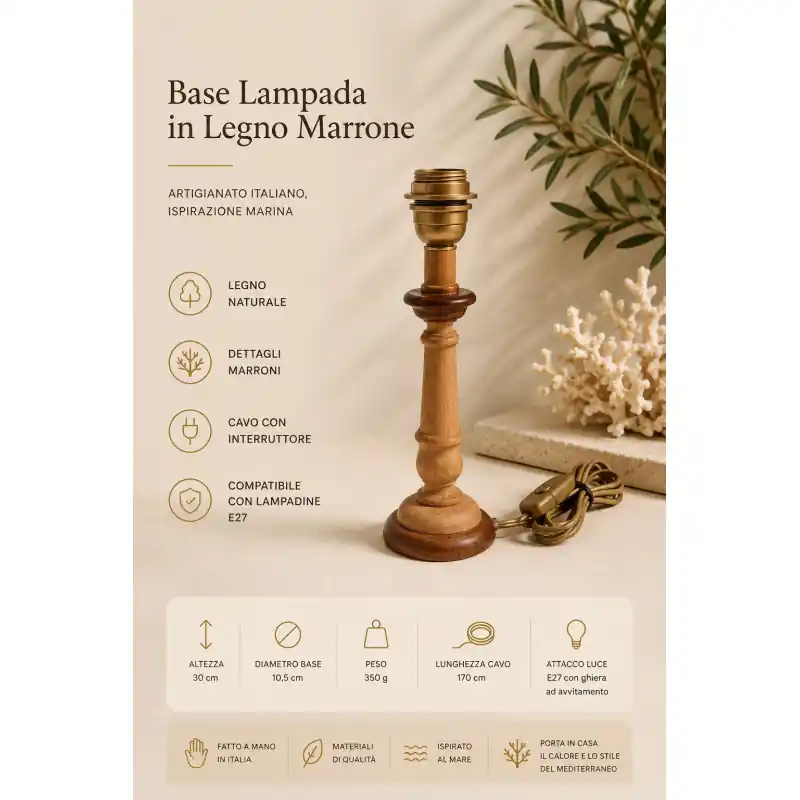 Base Lampada in Legno Marrone
