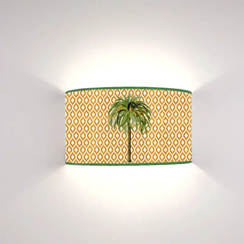 Ventola Flora Palma su fondo Ikat