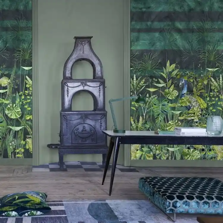 CARTA PARATI DESIGNERS GUILD - ARJUNA LEAF WITH PEACOCK