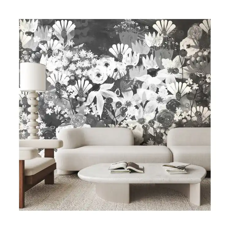 CARTA PANORAMICA - LES DOMINOTIERS - JARDIN FLEURI NOIRE ET BLANC